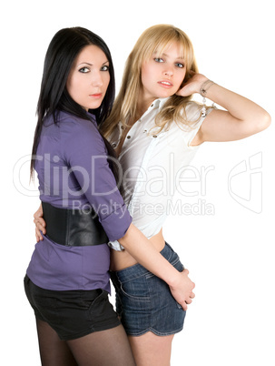 Portrait of the two sexy young girlfriends. Isolated