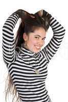 Smiling pretty girl in striped blouse. Isolated