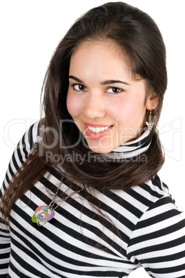 Portrait of the playful girl in striped blouse