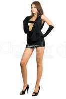 Sexy leggy woman in black dress
