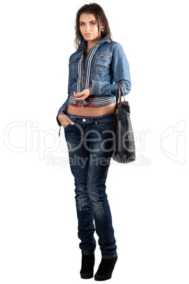 Beautiful young woman in a denim suit