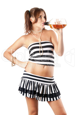 Sexy young woman with a bottle