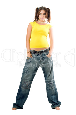 rapper girl in wide jeans