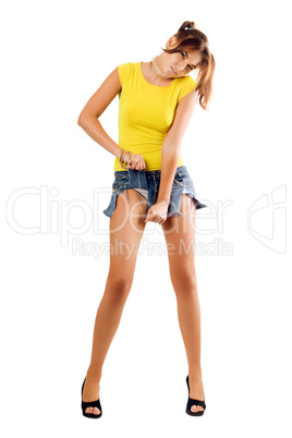 woman rending her shorts