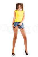 young woman rending her shorts