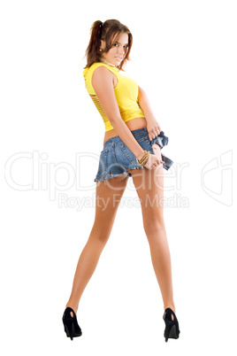 playful woman rending shorts