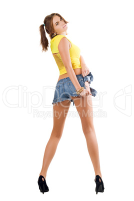 woman rending her shorts