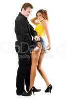 man rending shorts of nice woman