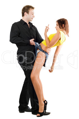 Man flirting with playful woman