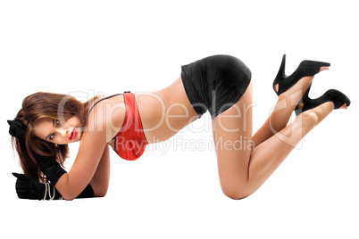 Attractive woman on all fours