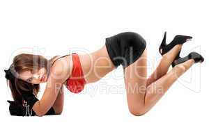 Attractive woman on all fours