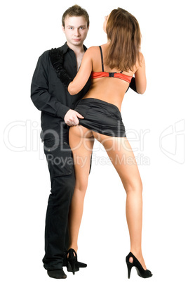 man stripping woman