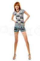 girl in a t-shirt and shorts. Isolated