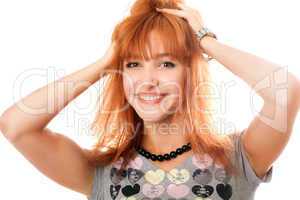 Portrait of cheerful beautiful red-haired girl