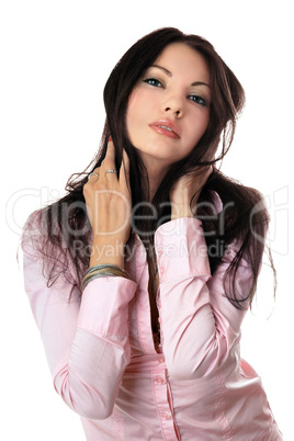Portrait of attractive young woman in pink shirt