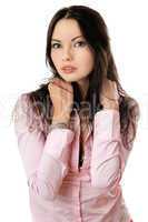 Portrait of beautiful young woman in pink shirt