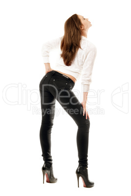 Pretty girl in black tight jeans