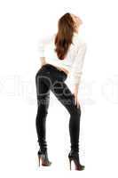 Pretty girl in black tight jeans