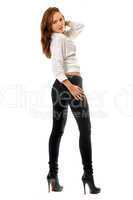 Beautiful girl in black tight jeans