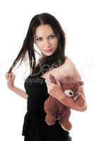 Sexy brunette with teddy-bear