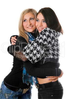 Portrait of two happy girls embracing