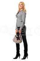 Smiling attractive blonde with a handbag