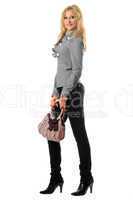 Smiling pretty blonde with a handbag