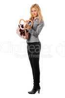 Young blonde with a handbag. Isolated
