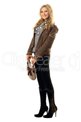 Pretty smiling young blonde with a handbag