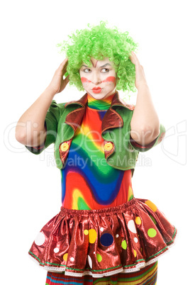 Portrait of pensive female clown