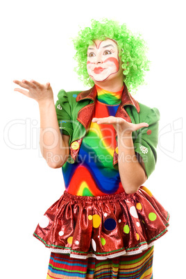 Portrait of expressive female clown