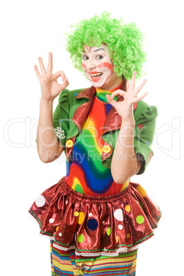 Portrait of happy female clown