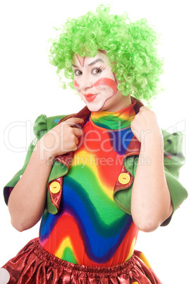 Portrait of smiling female clown