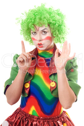 Portrait of serious female clown