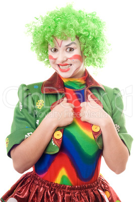 Portrait of smiling female clown