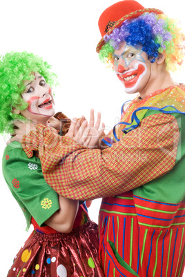 Clown tries to strangle a female clown