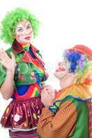 Funny loving couple of clowns