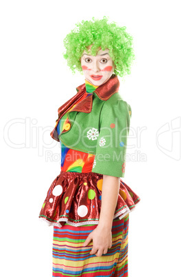 Portrait of a surprised female clown