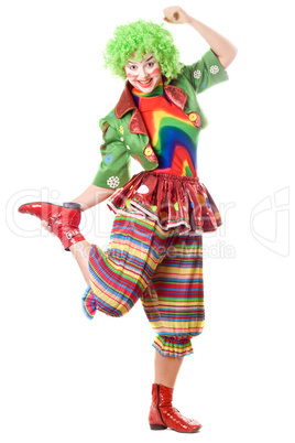 Joyful posing female clown