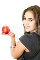 Joyful girl with an apple