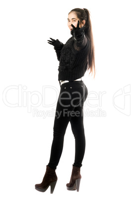 Playful girl in gloves with claws