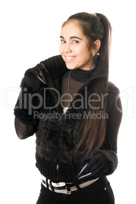 Portrait of playful young woman in gloves