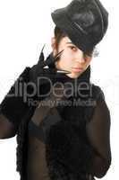 Portrait of beautiful girl in gloves with claws