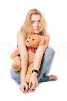 Pretty blonde with a teddy bear