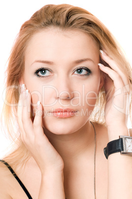 Closeup portrait of a pensive blonde