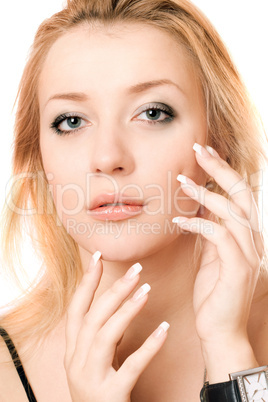 Closeup portrait of a playful pretty blonde