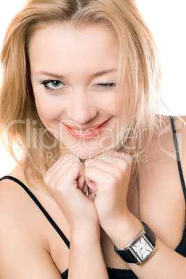 Closeup portrait of a cheerful young blonde