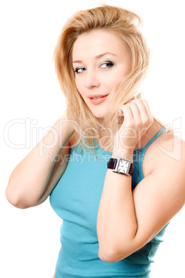 Portrait of a playful blonde. Isolated