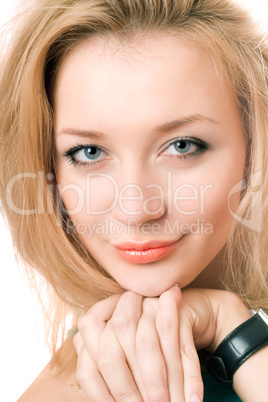 Closeup portrait of pretty young blonde