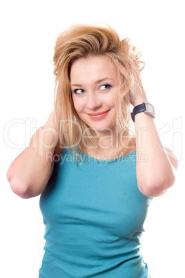 Portrait of a smiling pretty blonde. Isolated